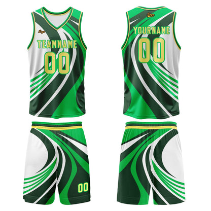 Benutzerdefinierter Grün Gelb Basketball Jersey Uniform Anzug gedruckt Ihr Logo Name Nummer