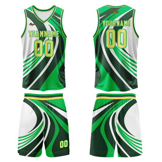 Benutzerdefinierter Grün Gelb Basketball Jersey Uniform Anzug gedruckt Ihr Logo Name Nummer