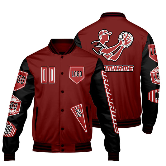 Maßgeschneiderte Rot Schwarz Letterman Varsity Jacket Individuelle Stickerei  Druck nach Ihrem Wunsch