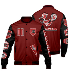 Maßgeschneiderte Rot Schwarz Letterman Varsity Jacket Individuelle Stickerei  Druck nach Ihrem Wunsch