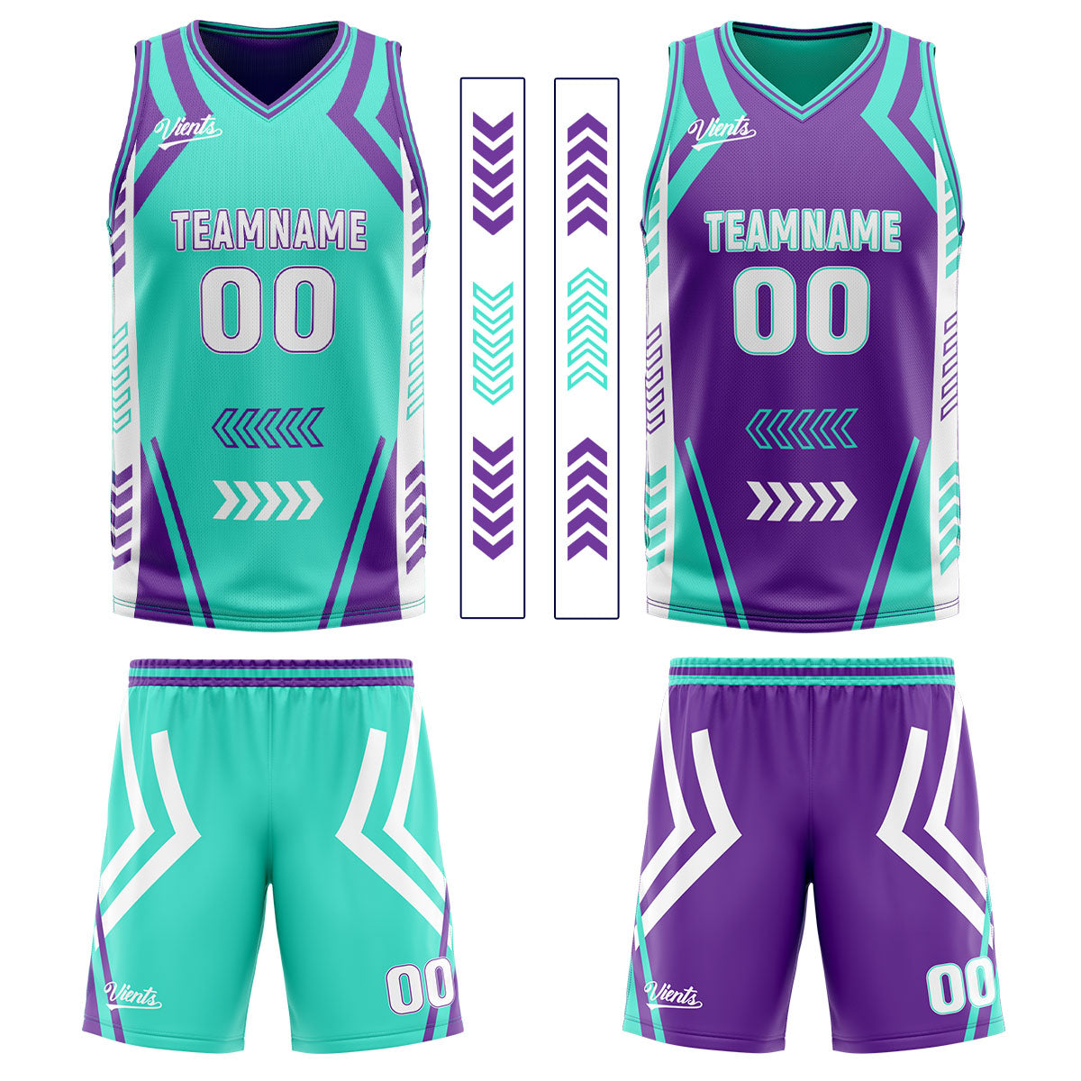 Benutzerdefinierte Cyan Lila Reversible Basketball Jersey Personalisierte Drucken Name Nummer Logo