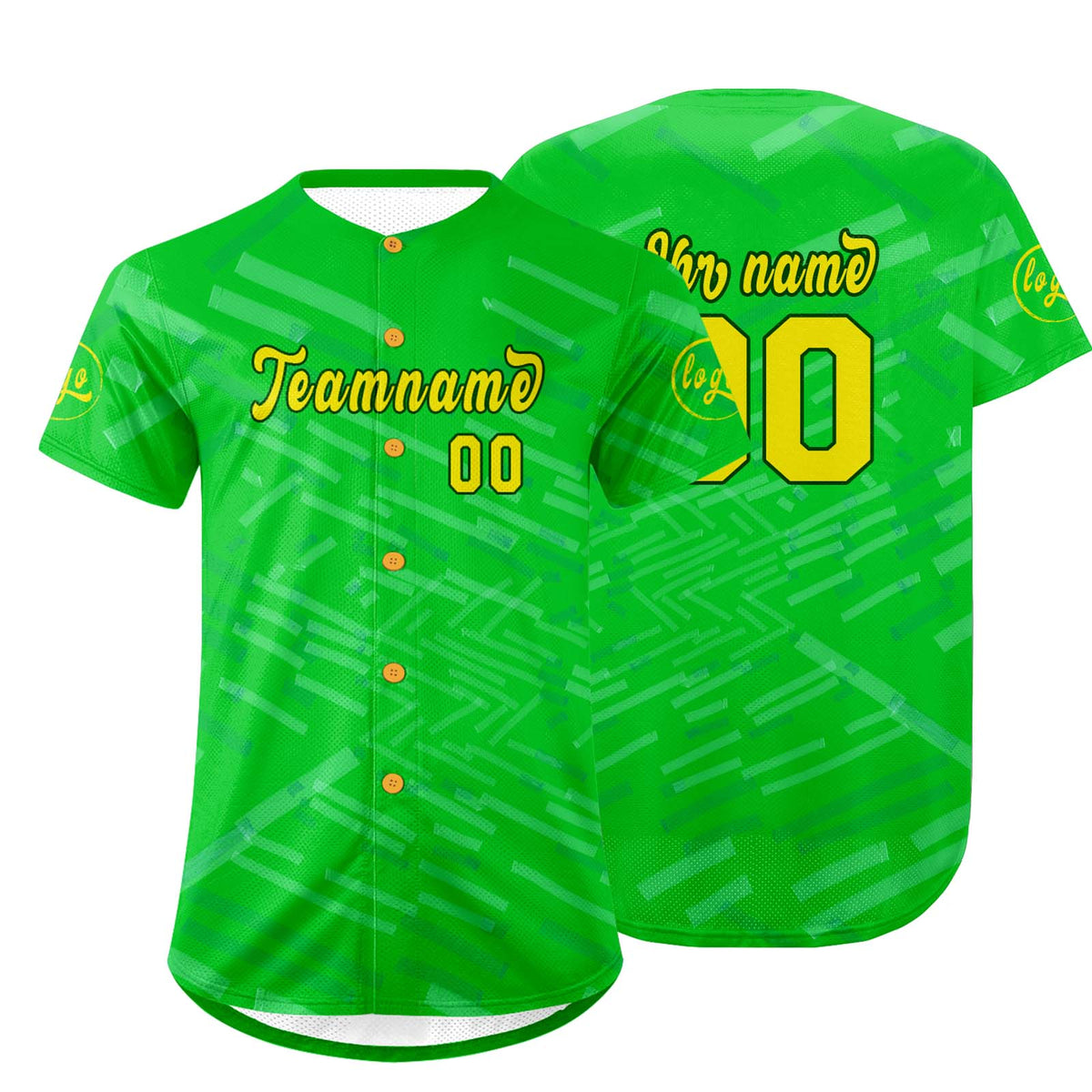 Benutzerdefiniert Grün Gelb Personalisierter Baseball Jersey mit Farbverlauf Team Uniform mit Namen und Nummer
