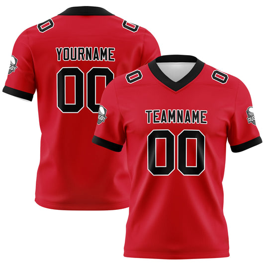 Benutzerdefinierte Rot Schwarz Fußball Trikots Personalisierter Name Nummer Logo