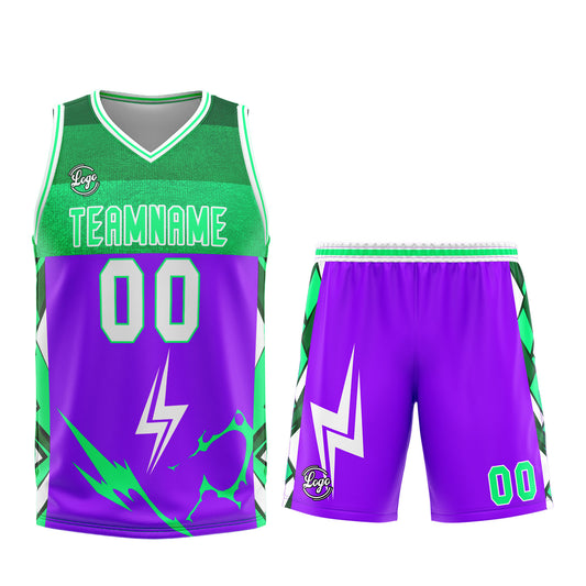 Benutzerdefinierter Lila Grün Basketball Jersey Uniform Anzug gedruckt Ihr Logo Name Nummer