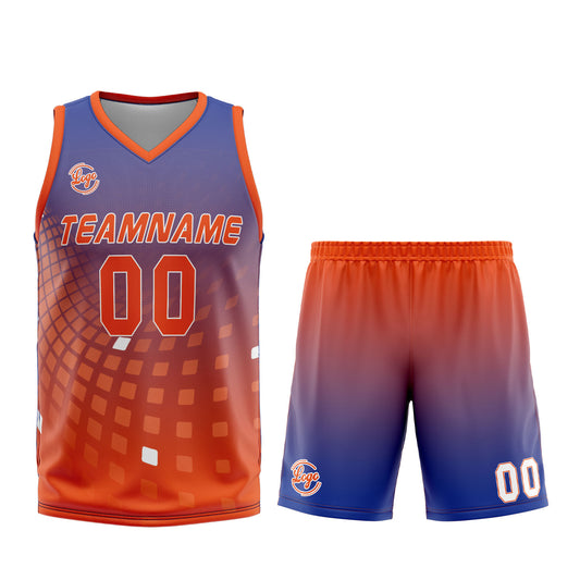 Benutzerdefinierter Blau Orange Basketball Jersey Uniform Anzug gedruckt Ihr Logo Name Nummer