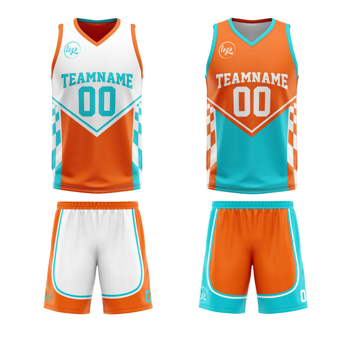 Benutzerdefinierte Orange Cyan Reversible Basketball Jersey Personalisierte Drucken Name Nummer Logo