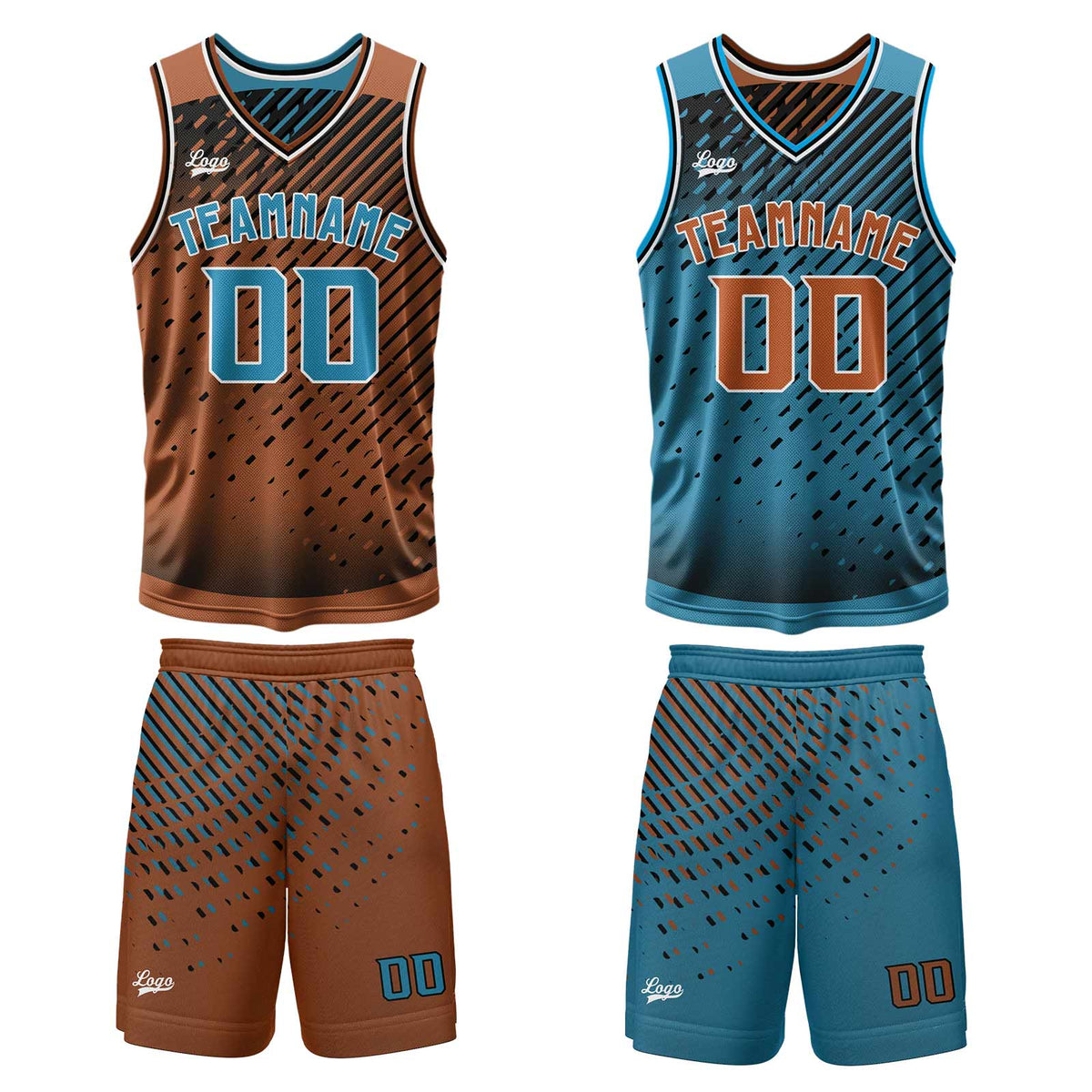 Benutzerdefinierte Braun Blau Reversible Basketball Jersey Personalisierte Print Name Nummer Logo