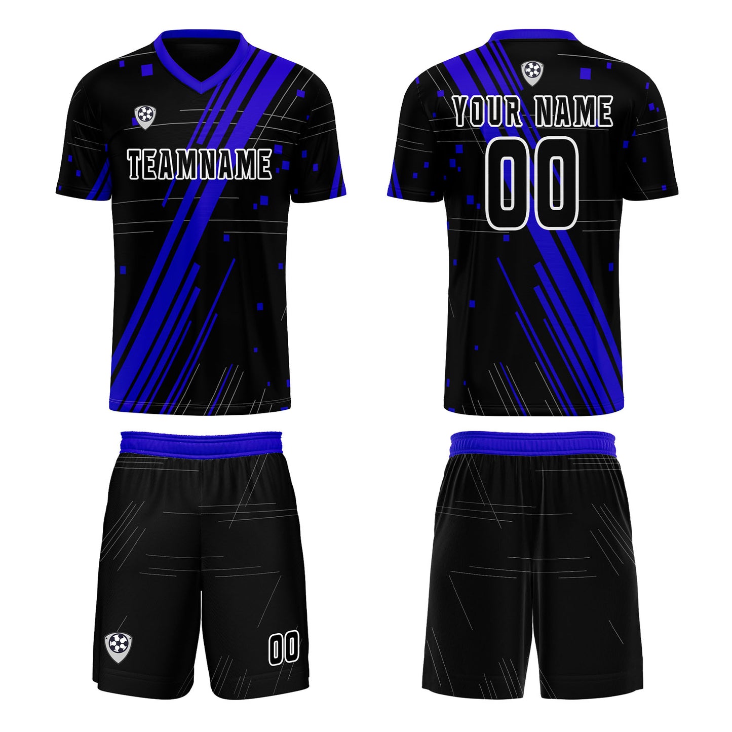 Benutzerdefinierte Schwarz Blau Trikots für Männer Frauen Personalisierte Fußball Uniformen für Erwachsene und Kind