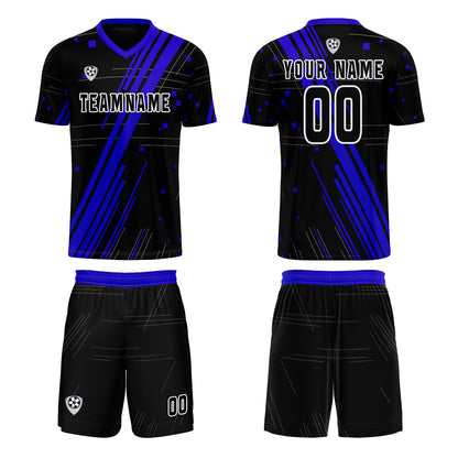 Benutzerdefinierte Schwarz Blau Trikots für Männer Frauen Personalisierte Fußball Uniformen für Erwachsene und Kind