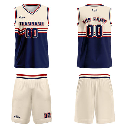 Benutzerdefinierter Creme Blau Rot Basketball Jersey Uniform Anzug gedruckt Ihr Logo Name Nummer