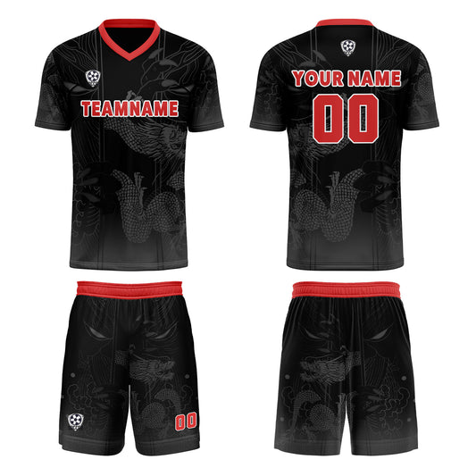 Benutzerdefinierte Schwarz Rot Trikots für Männer Frauen Personalisierte Fußball Uniformen für Erwachsene und Kind