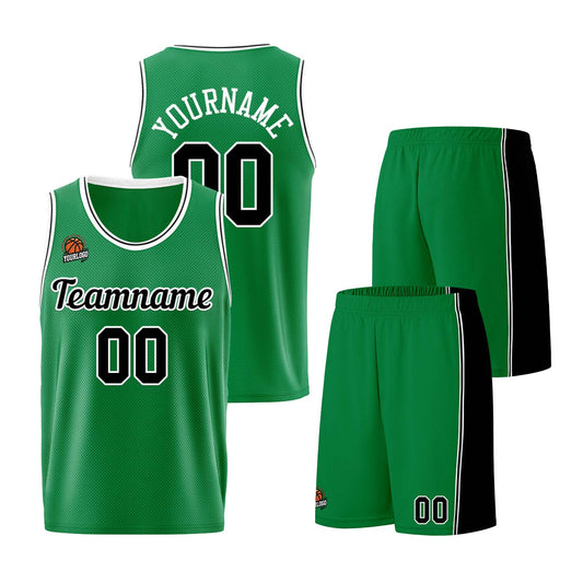 Individuelle Kellygrün Schwarz Basketball Jersey Shorts für Männer und Frauen Gestickter und gedruckter Name, Nummer und Logo