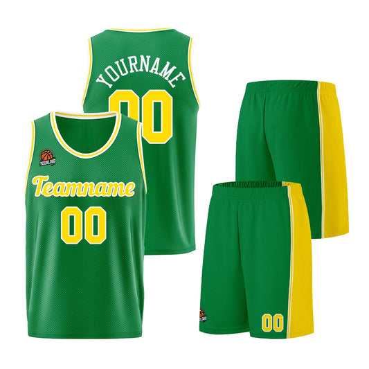 Individuelle Kelly Grün Gelb Basketball Jersey Shorts für Männer und Frauen Gestickter und gedruckter Name, Nummer und Logo