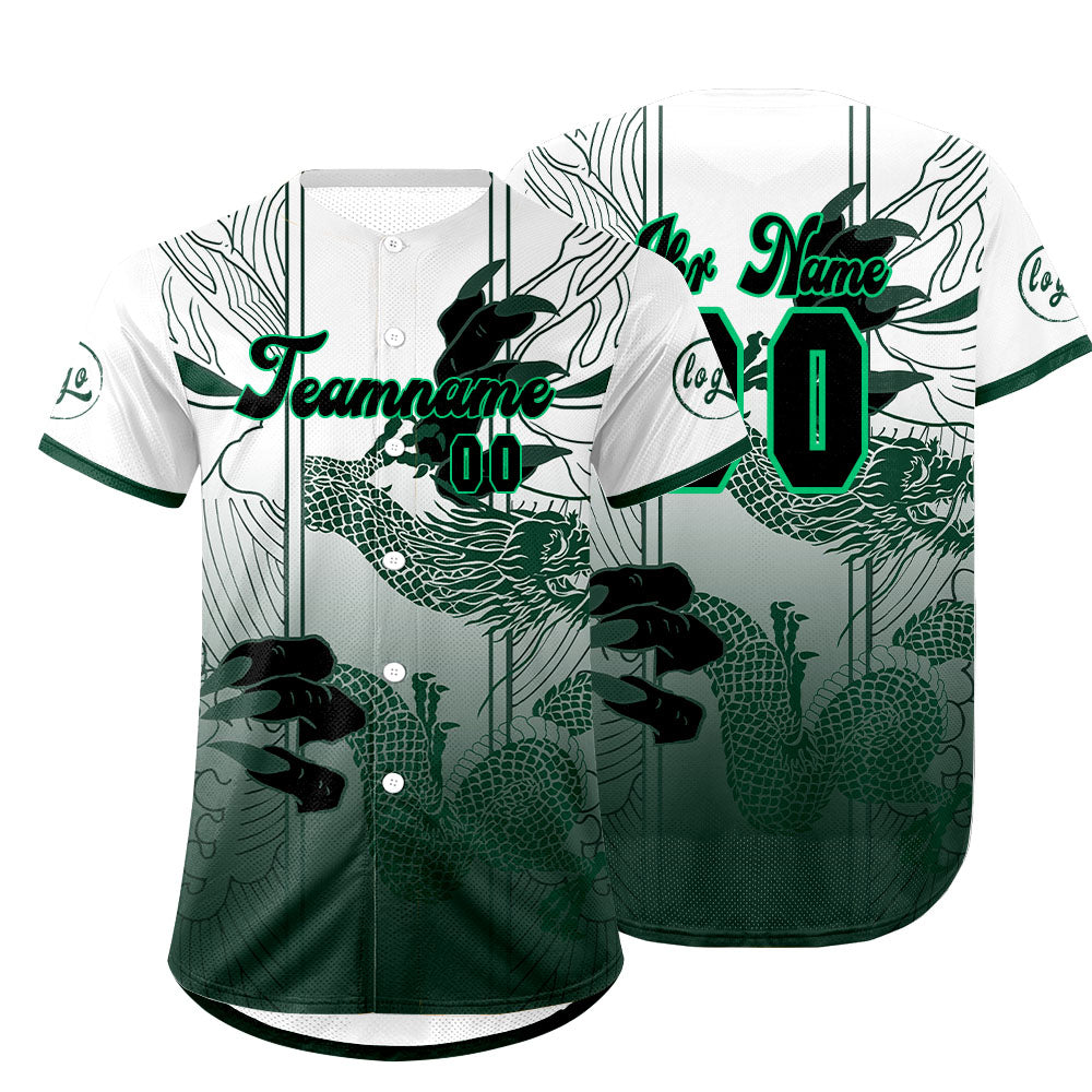 Benutzerdefiniert Grün Weiß Personalisierter Baseball Jersey mit Farbverlauf Team Uniform mit Namen und Nummer