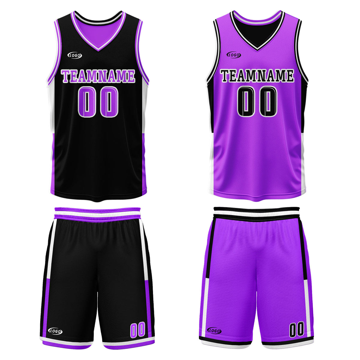 Benutzerdefinierte Schwarz Neonlila Reversible Basketball Jersey Personalisierte Drucken Name Nummer Logo