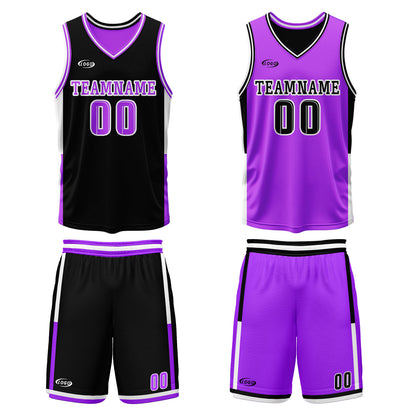 Benutzerdefinierte Schwarz Neonlila Reversible Basketball Jersey Personalisierte Drucken Name Nummer Logo