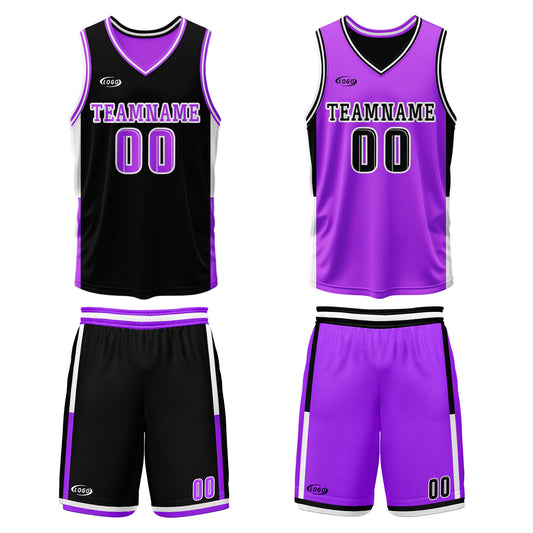 Benutzerdefinierte Schwarz Neonlila Reversible Basketball Jersey Personalisierte Drucken Name Nummer Logo