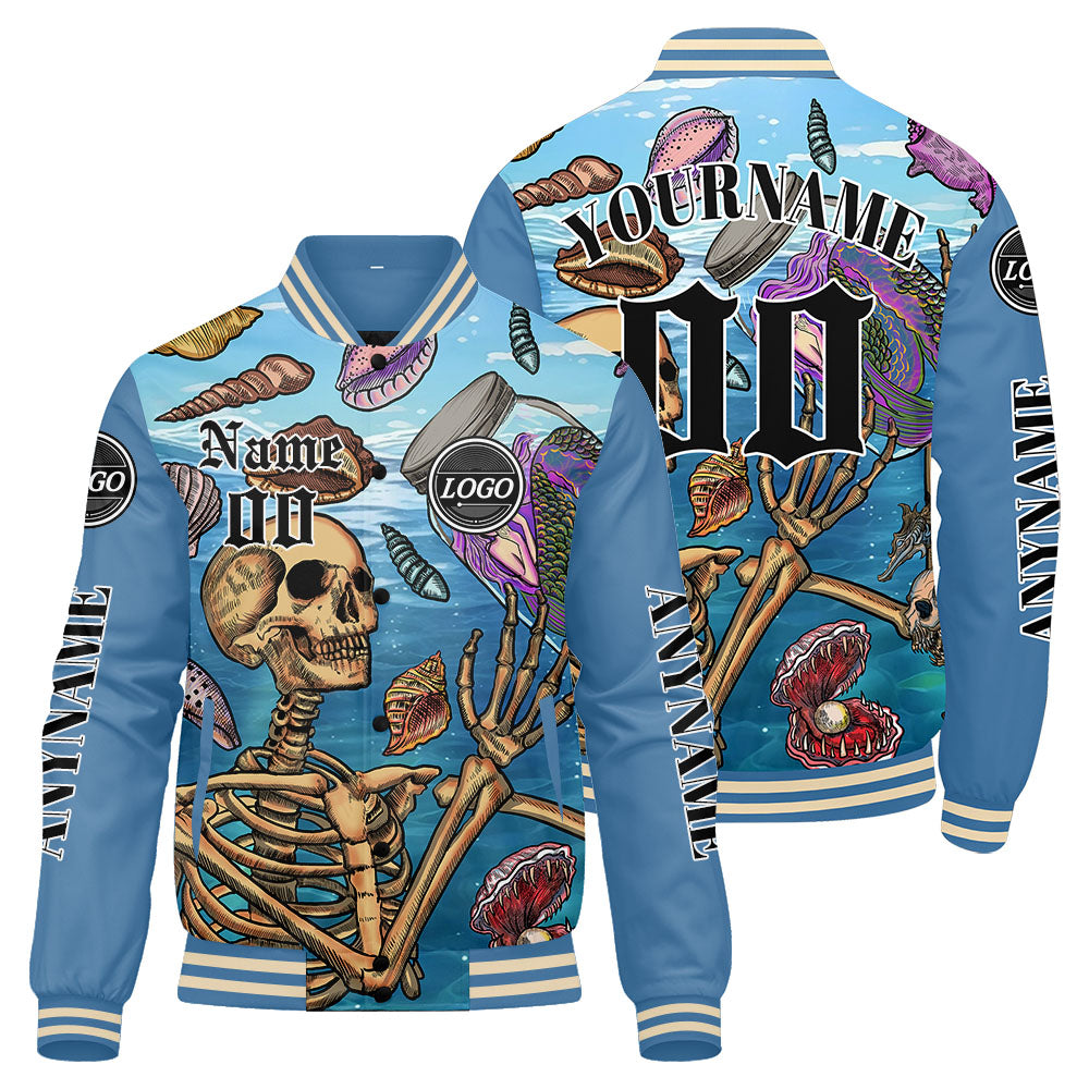 Maßgeschneiderte Hellblau Letterman Varsity Jacket Individuelle Stickerei Druck nach Ihrem Wunsch