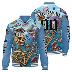 Maßgeschneiderte Hellblau Letterman Varsity Jacket Individuelle Stickerei Druck nach Ihrem Wunsch