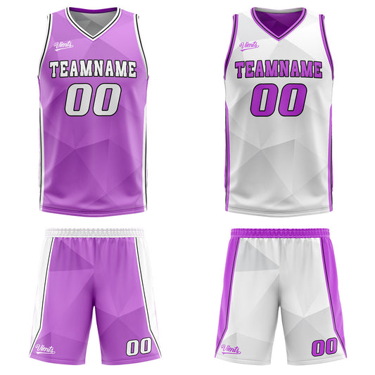 Benutzerdefinierte Lila Weiß Reversible Basketball Jersey Personalisierte Drucken Name Nummer Logo