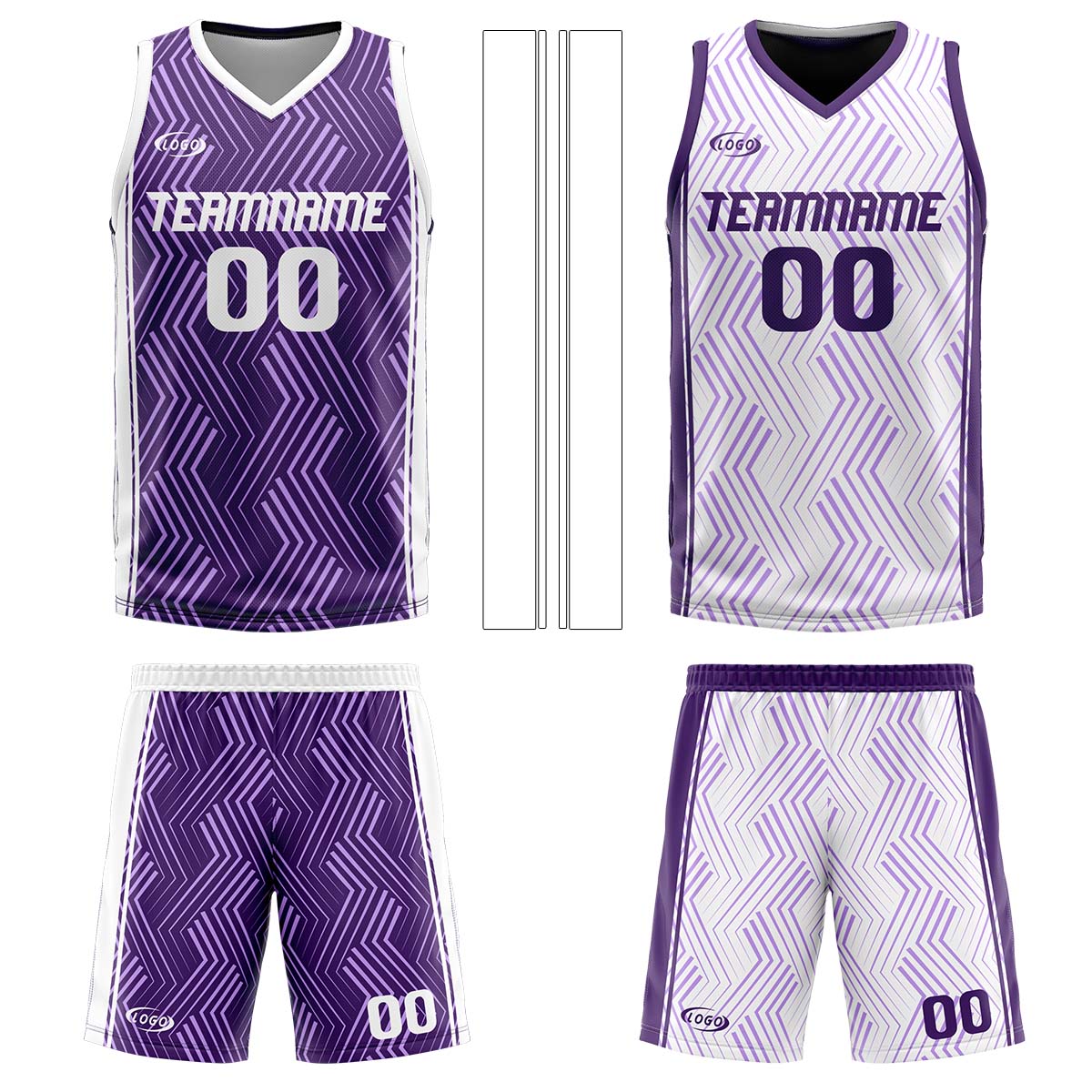 Benutzerdefinierte Lila Weiß Reversible Basketball Jersey Personalisierte Drucken Name Nummer Logo