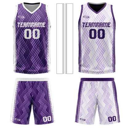 Benutzerdefinierte Lila Weiß Reversible Basketball Jersey Personalisierte Drucken Name Nummer Logo