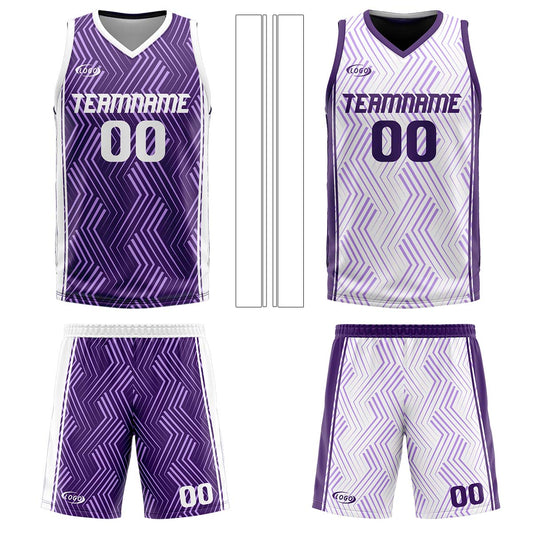 Benutzerdefinierte Lila Weiß Reversible Basketball Jersey Personalisierte Drucken Name Nummer Logo