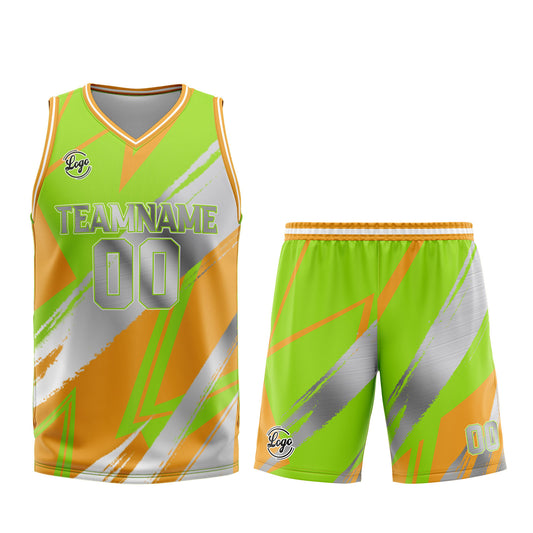 Benutzerdefinierter Grün Orange Grau Basketball Jersey Uniform Anzug gedruckt Ihr Logo Name Nummer