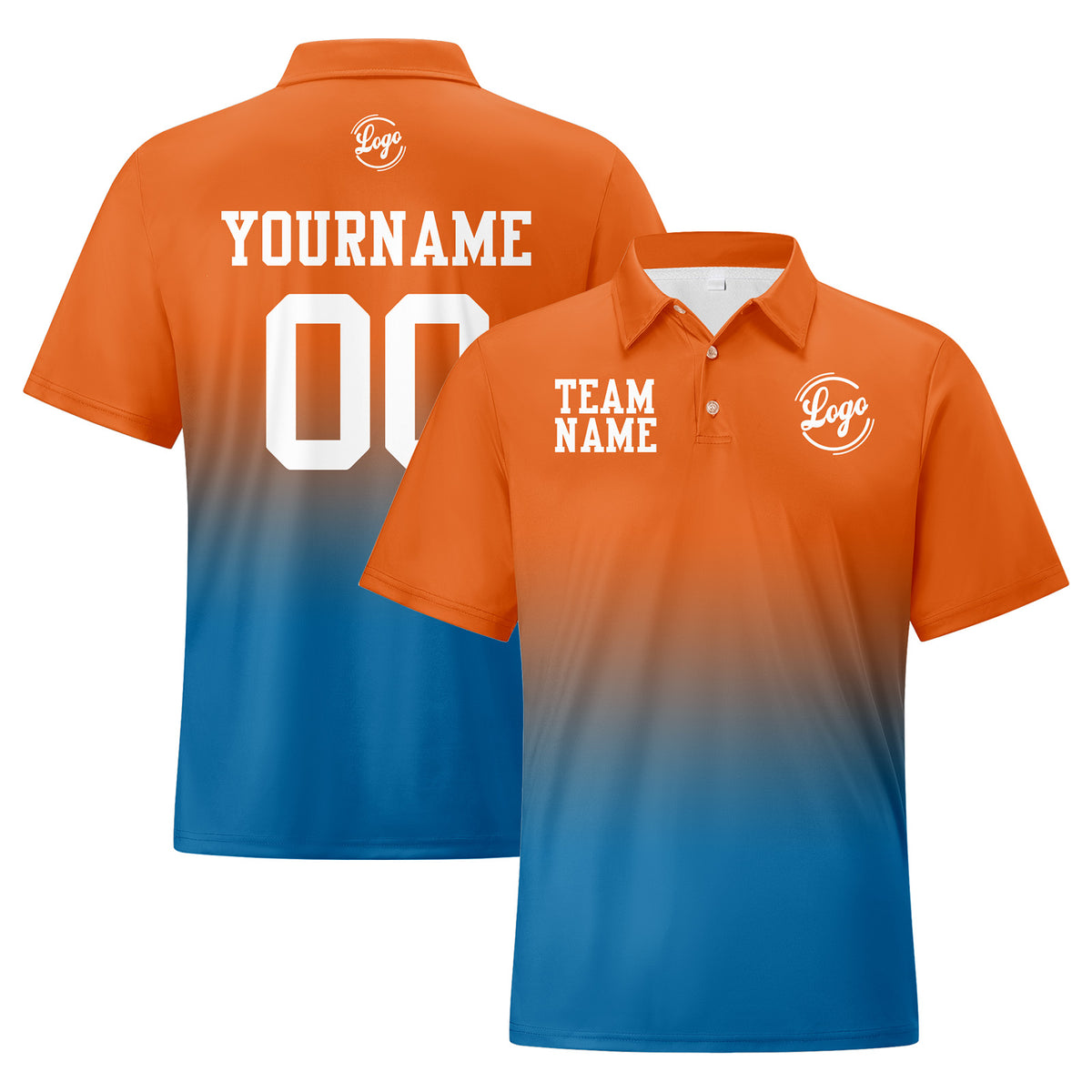 Benutzerdefinierte Orange Blau Fußball Gradient Polo-Shirts Fügen Sie Ihr Einzigartiges hinzu Logo/Name/Nummer