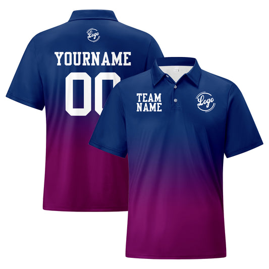 Benutzerdefinierte Marine Lila Fußball Gradient Polo-Shirts Fügen Sie Ihr Einzigartiges hinzu Logo/Name/Nummer