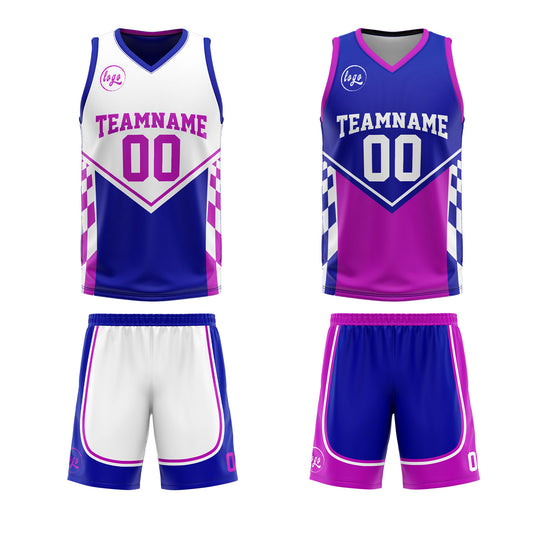 Benutzerdefinierte Blau Lila Reversible Basketball Jersey Personalisierte Print Name Nummer Logo
