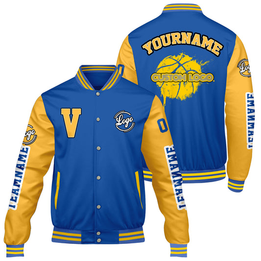 Maßgeschneiderte Königliches Gelb Letterman Varsity Jacket Individuelle Stickerei Druck nach Ihrem Wunsch