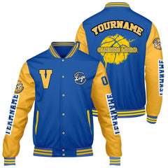 Maßgeschneiderte Königliches Gelb Letterman Varsity Jacket Individuelle Stickerei Druck nach Ihrem Wunsch