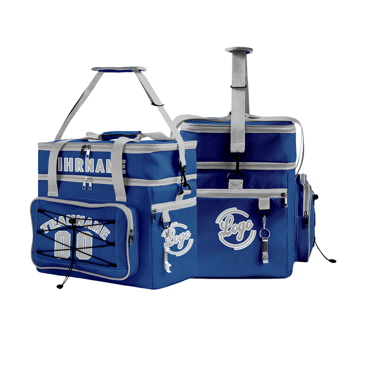 Maßgeschickerte Blau Grau vollflächig bedruckte isolierte Kühltasche mit Doppelwand Wasserdichte 600D Oxford Picknick-Tragetasche für Teamevents & Outdoor-Grillen