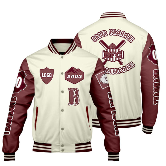 Maßgeschneiderte Weiß Maroon Letterman Varsity Jacket Individuelle Stickerei  Druck nach Ihrem Wunsch