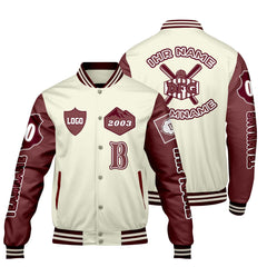 Maßgeschneiderte Weiß Maroon Letterman Varsity Jacket Individuelle Stickerei  Druck nach Ihrem Wunsch