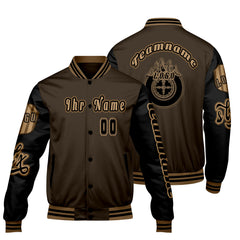 Maßgeschneiderte Braun Schwarz Letterman Varsity Jacket Individuelle Stickerei  Druck nach Ihrem Wunsch