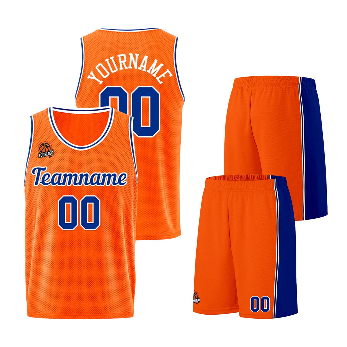 Individuelle Orange-Königliche Basketball Jersey Shorts für Männer und Frauen Gestickter und gedruckter Name, Nummer und Logo