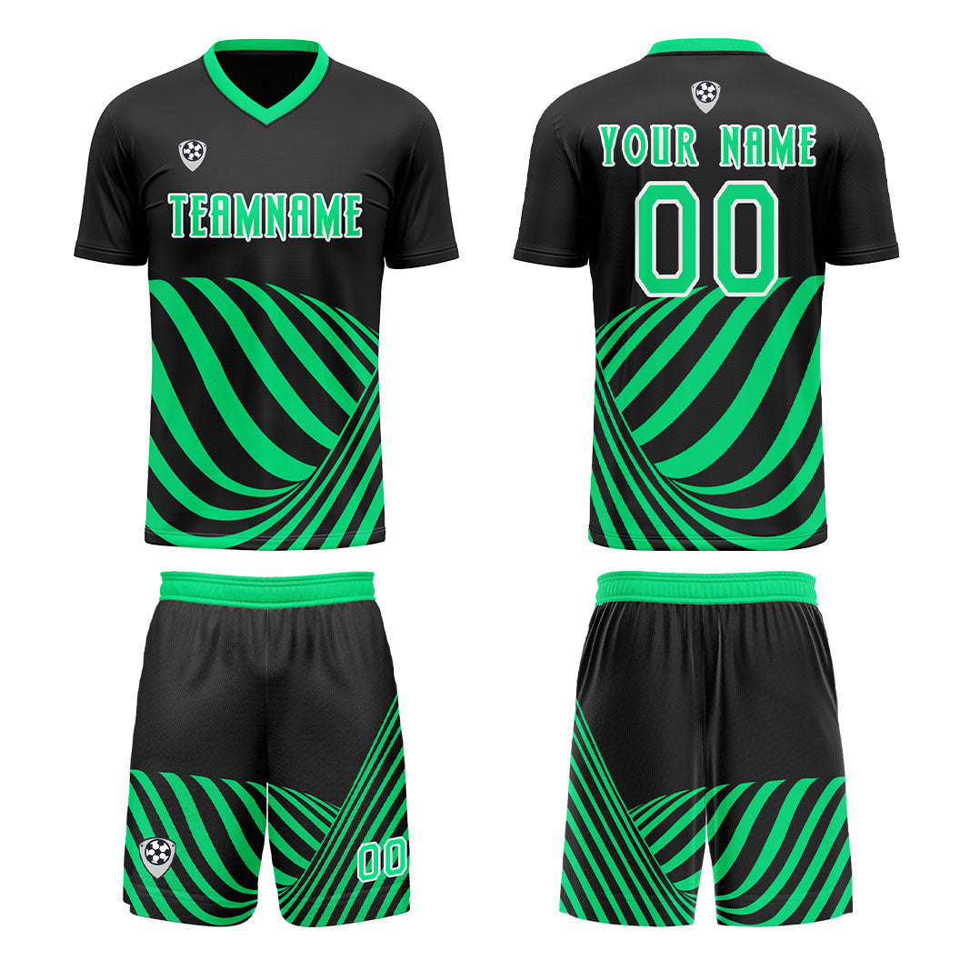 Benutzerdefinierte Schwarz Grün Trikots für Männer Frauen Personalisierte Fußball Uniformen für Erwachsene und Kind