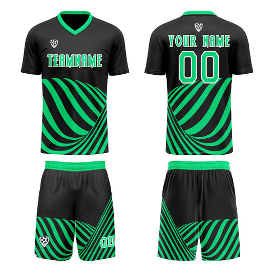 Benutzerdefinierte Schwarz Grün Trikots für Männer Frauen Personalisierte Fußball Uniformen für Erwachsene und Kind