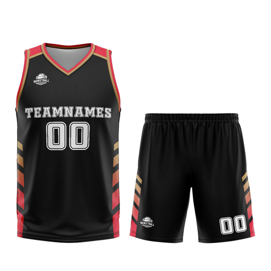 Benutzerdefinierter Schwarz Rot Basketball Jersey Uniform Anzug gedruckt Ihr Logo Name Nummer