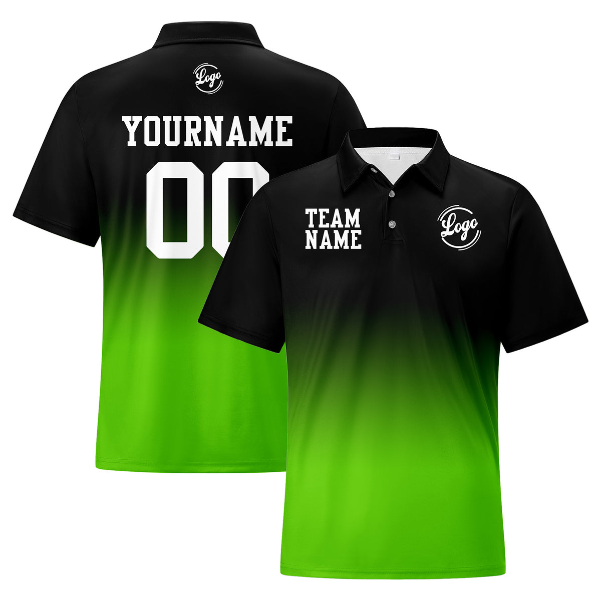 Benutzerdefinierte Schwarz Gras Grün Fußball Gradient Polo-Shirts Fügen Sie Ihr Einzigartiges hinzu Logo/Name/Nummer