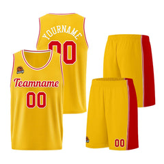 Individuelle Gelb Rot Basketball Jersey Shorts für Männer und Frauen Gestickter und gedruckter Name, Nummer und Logo