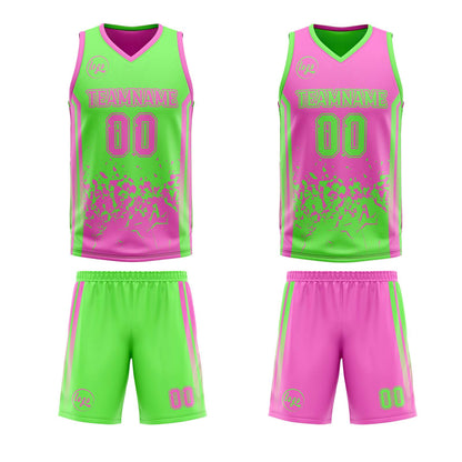 Benutzerdefinierte Grün Rosa Reversible Basketball Jersey Personalisierte Drucken Name Nummer Logo