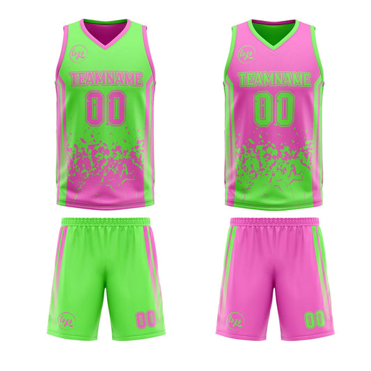 Benutzerdefinierte Grün Rosa Reversible Basketball Jersey Personalisierte Drucken Name Nummer Logo