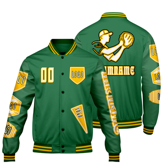 Maßgeschneiderte Grün Letterman Varsity Jacket Individuelle Stickerei  Druck nach Ihrem Wunsch