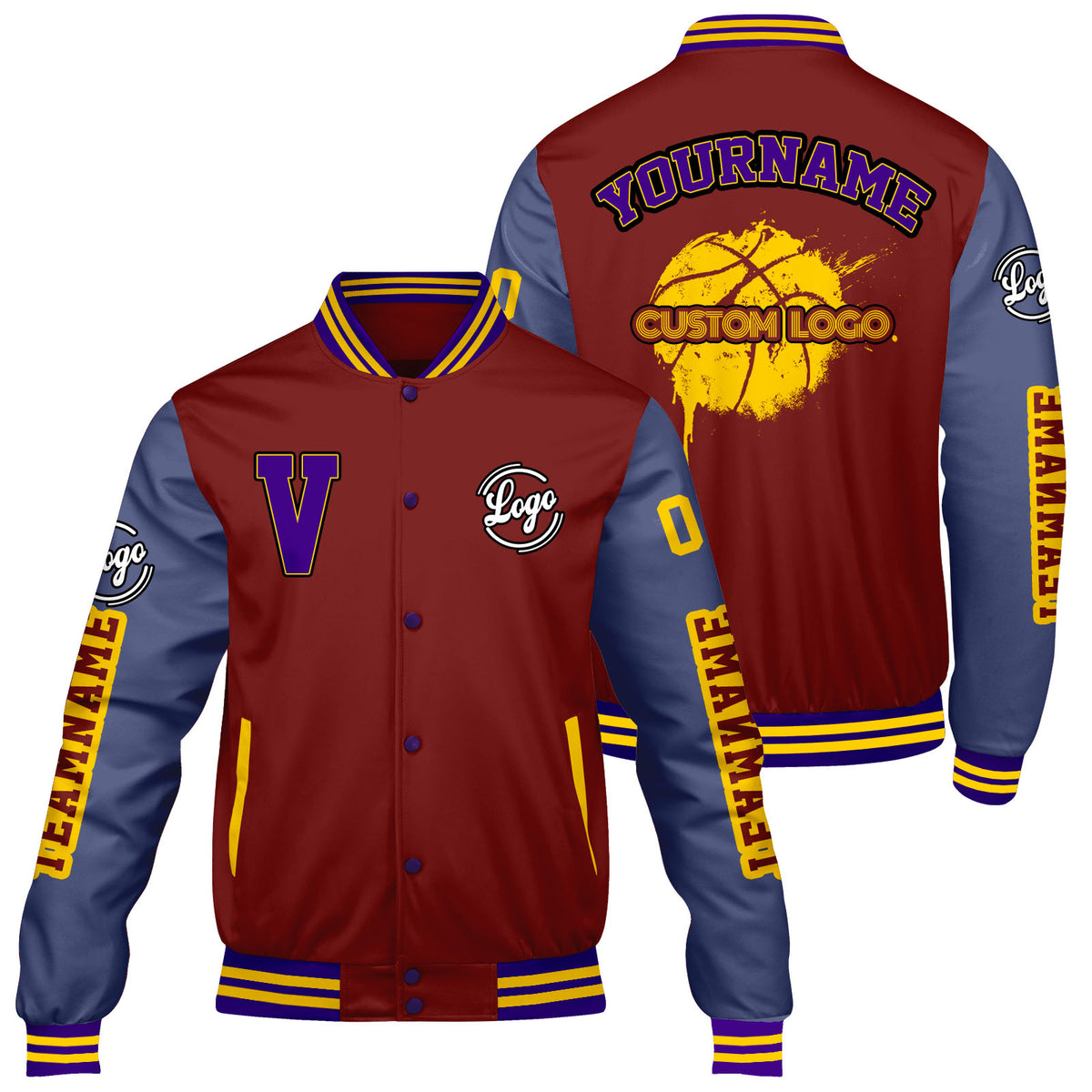 Maßgeschneiderte Klaret Lila Letterman Varsity Jacket Individuelle Stickerei Druck nach Ihrem Wunsch