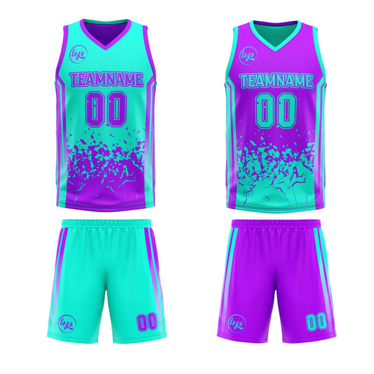 Benutzerdefinierte Lichtblau Lichtlila Reversible Basketball Jersey Personalisierte Drucken Name Nummer Logo