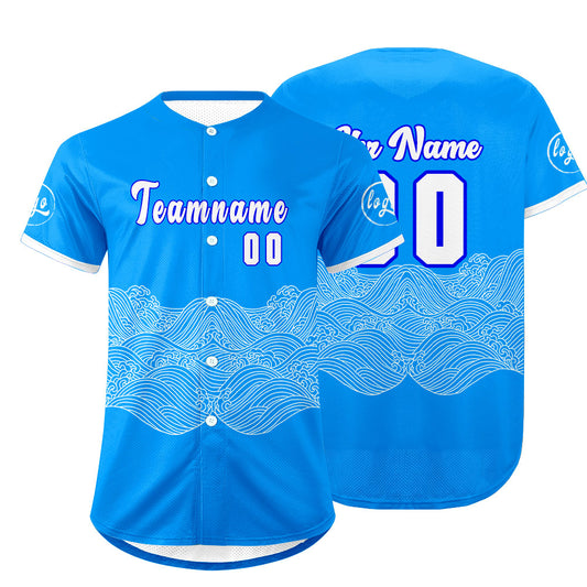 Benutzerdefiniert Blau Weiß Personalisierter Baseball Jersey mit Farbverlauf Team Uniform mit Namen und Nummer