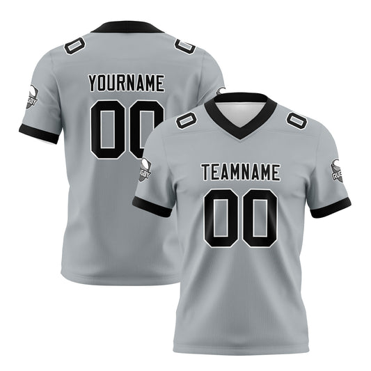 Benutzerdefinierte Grau Schwarz Fußball Trikots Personalisierter Name Nummer Logo